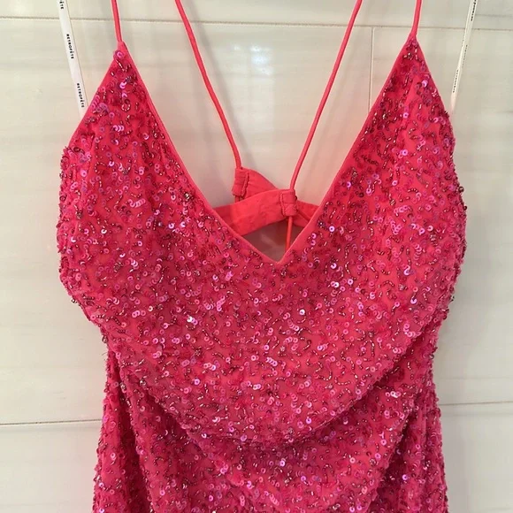 RETROFETE Neon Pink Sequin Dress- Size M - Picture 7 of 10